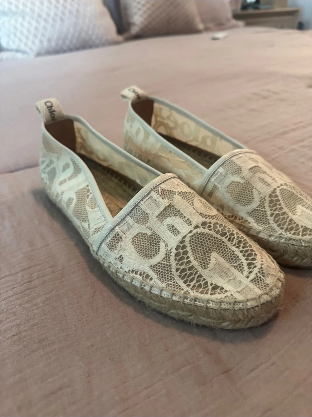 Chloé Woody Lace Espadrille Flats Ivory Size 38